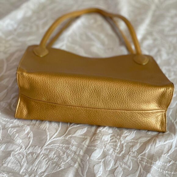 Rare Desmo Gold Pebbled Leather Purse Magnet Closure Double Straps 11x4x9 inches - Picture 8 of 8